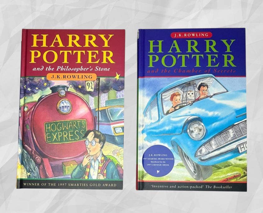 Harry Potter and the Philosophers Stone 4th Printing & The Chamber of Secrets 7th Printing Gift Set - Front Covers (without dust jacket)