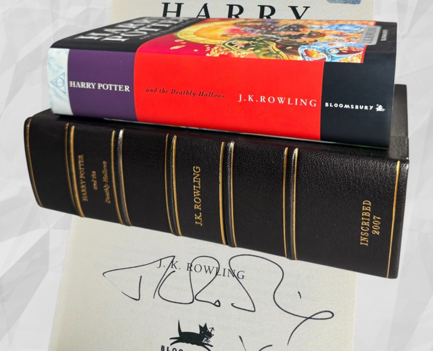 Harry Potter and the Deathly Hallows first UK edition first printing Bloomsbury 2007 inscribed by J.K. Rowling with hologram and clamshell box Harry Potter and the Deathly Hallows first UK edition first printing Bloomsbury 2007 inscribed by J.K. Rowling with hologram and clamshell box