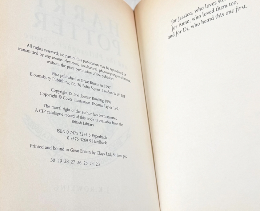 Harry Potter and the Philosopher's Stone: Copyright Page